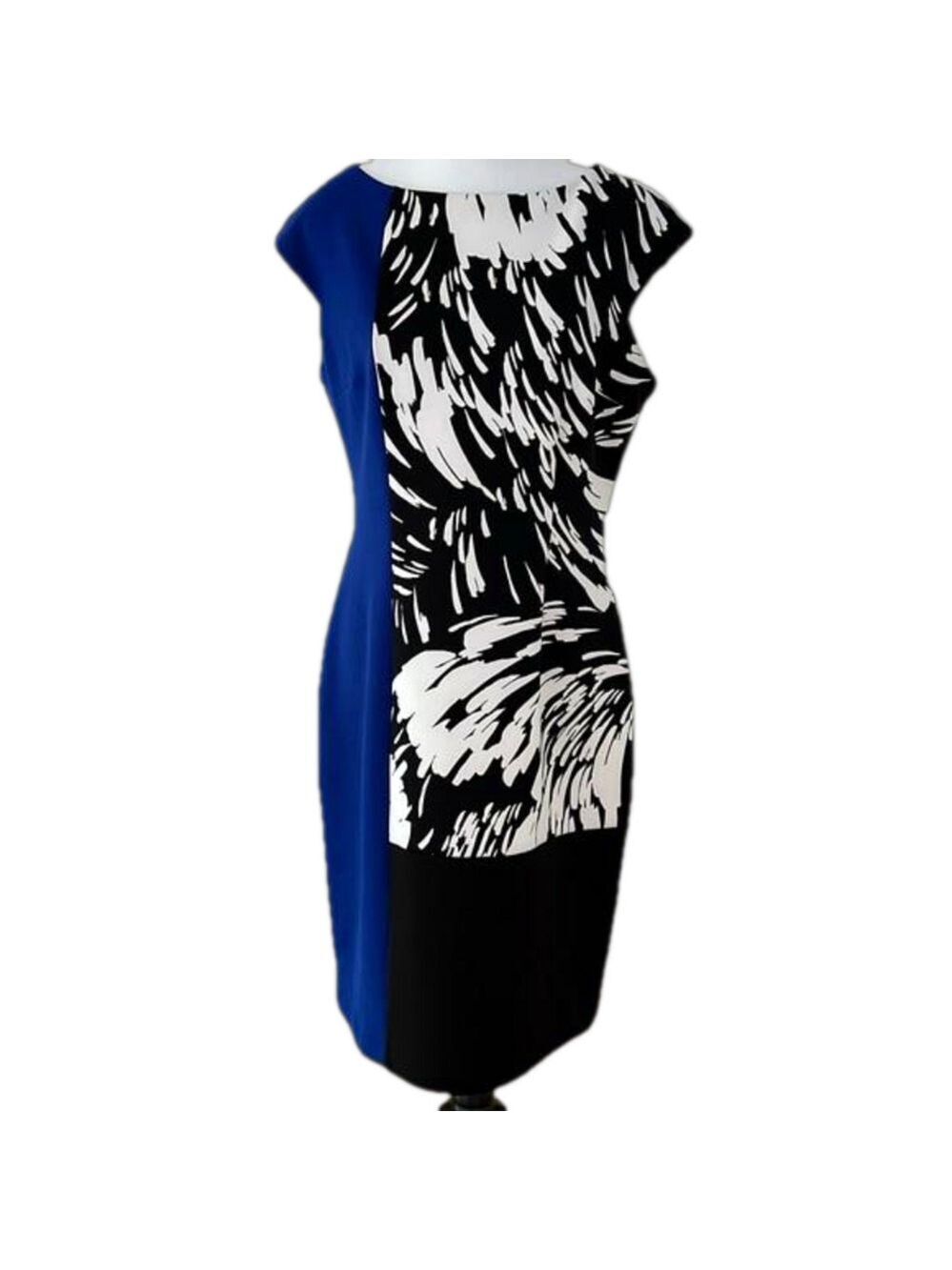 MAGGY LONDON Dress Colour Block Cap Sleeve Sheath Knee Length Party Event Chic - Picture 3 of 13
